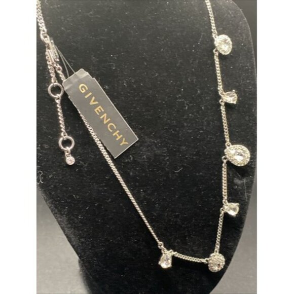 Signed Givenchy Necklace Rhinestone Pear Shape Crystal Silver Tone 15" + 3" NWT - Picture 6 of 9